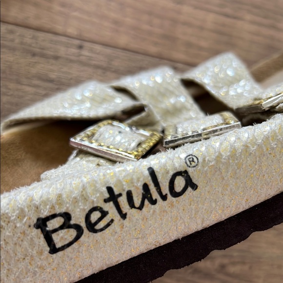 Birkenstock Betula Cream Snakeskin Triple Strap Sandals with Gemstone Buckles - Picture 4 of 6